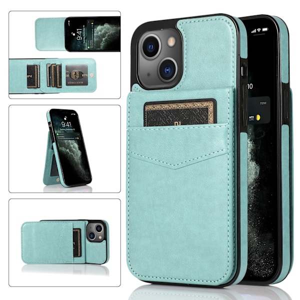 Etui til iPhone 13pro max 5 kortpladser lysegrøn solid holder mode multifunktionel all
