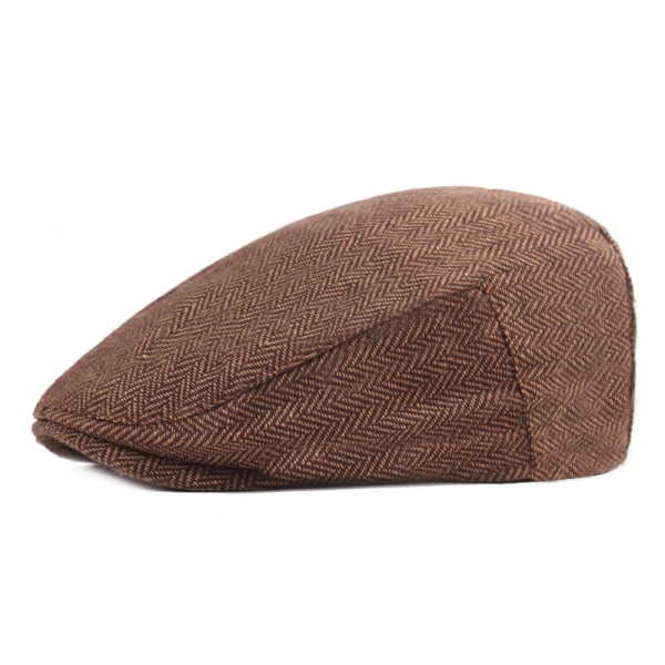 Baskerhatt Fiskbensmönster Basker mäns cap brittisk stil Advance Hattar Hatt Medelålders och äldre Advance Hattar Light brown L(58cm)