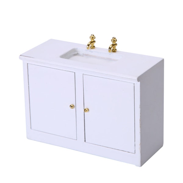 Miniatyrmøbler Leketøy Dukker Hus Gjør-det-selv-dekorasjon Tilbehør Mini baderomsvask Bord 1:12 White