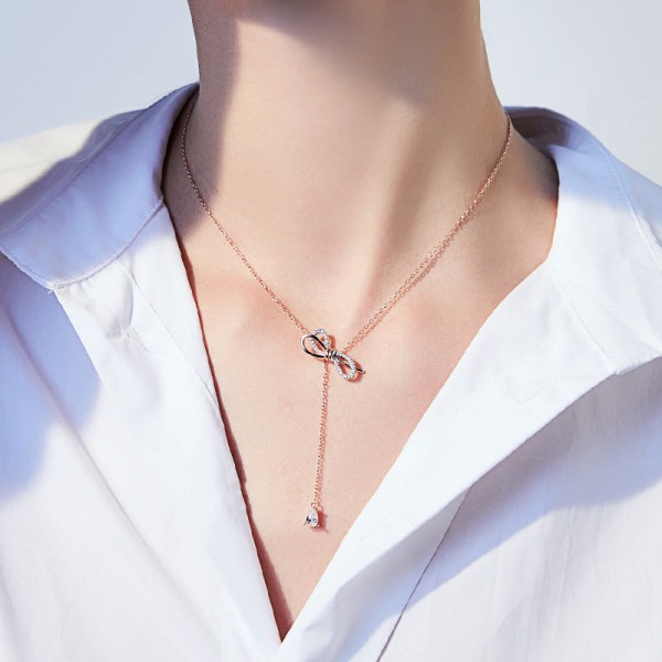 Kvinnor Halsband Kedja Choker hänge Smycken Flickor Present Bow Silver Mode Rose