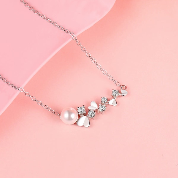 Kvinnor Halsband Kedja Choker hänge Smycken Flickor Present Silver Elegant Natural Pearl White gold color 925 silver