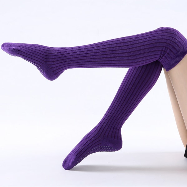 Lange engangs non-slip yoga sokker 3 par dame cross strop Rygløse bomuldsstrømper Pure Purple