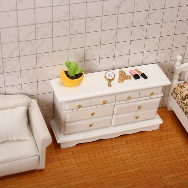 Miniaturemøbler Legetøj Dukkehus gør-det-selv-dekorationstilbehør Mini 1:12 under-tv kommode White