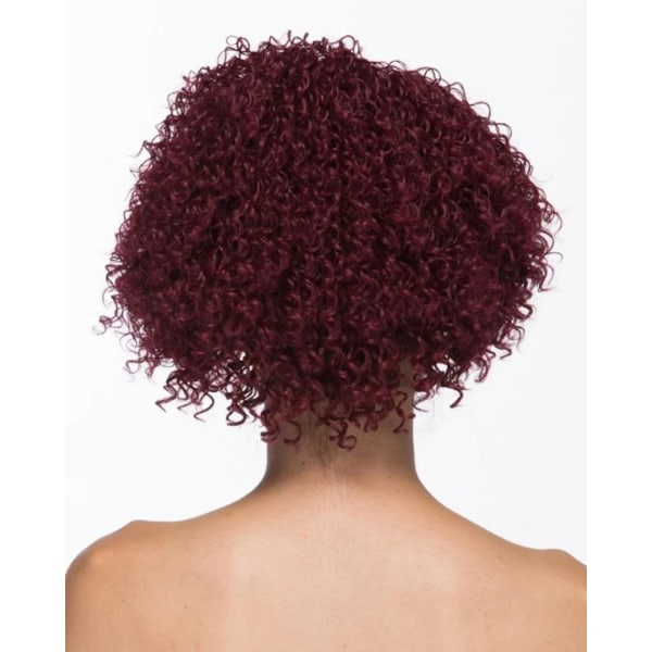 Kvinner parykk Vin rød Liten krøllete kort krøllete hår Afro W77