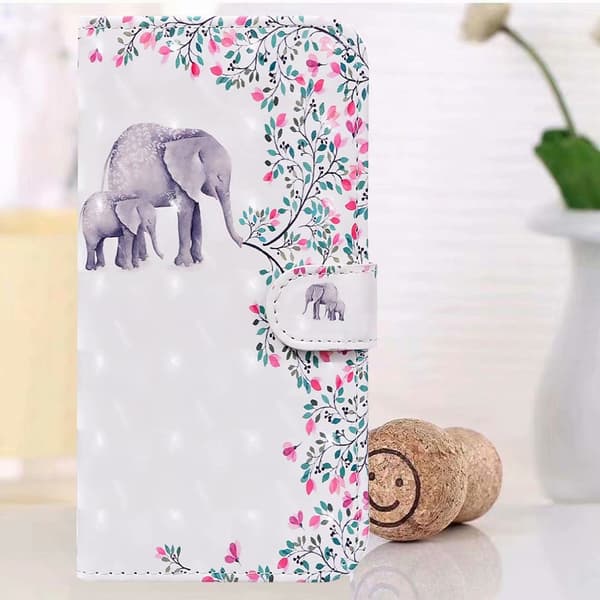 Fodral för iPhone 13 Pro Max blomma elefant tecknad målad kortplats flip plånbok