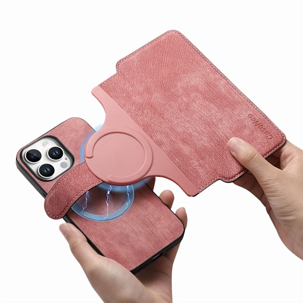 Etui til iPhone 13 Pro Max rosa magnetisk avtakbar to-i-ett kortspor lagring hurtigutløser