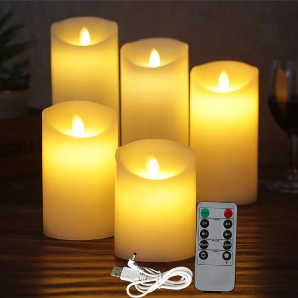 Oppladbare flammeløse stearinlys Lys, LED-stearinlys Lyser jevnt flimrende stearinlys med timerfjernkontroll for hjemmeinnredning 1 set 3 pcs