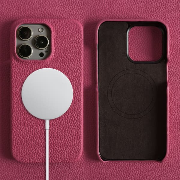 Fodral för iPhone 14 Pro Max rosa läder magnetiskt premium kohud
