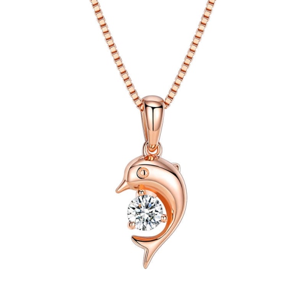 Kvinder Halskæde Kæde Choker Vedhæng Smykker Piger Gave Diamant-indlejret Tanabata Dolphin Rose Gold 925 silver