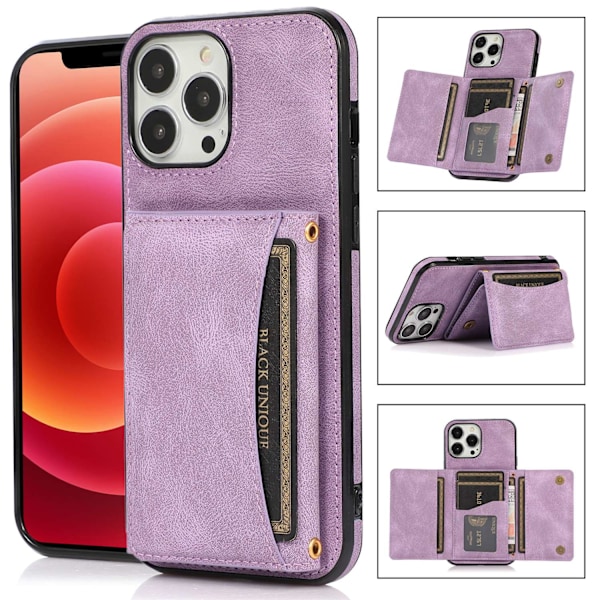 Fodral för iPhone 13 6.1 lila läder multifunktionell plånbok