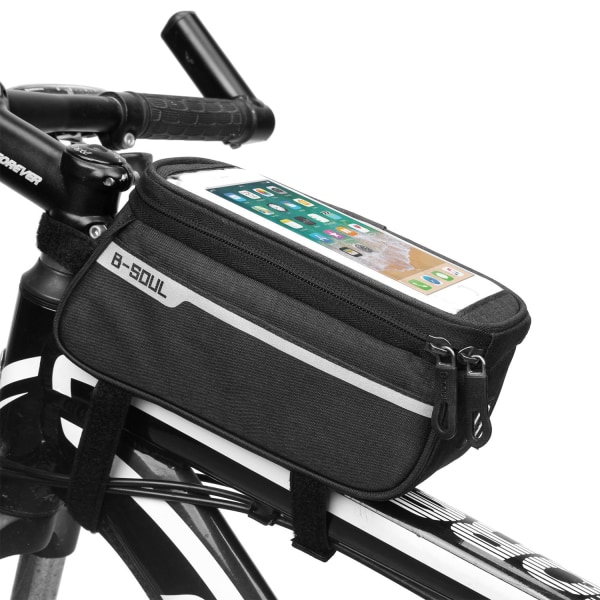 Polkupyörän maastopyörälaukku Front Beam Road Riding matkapuhelinlaukku Black 21*9*10.5cm