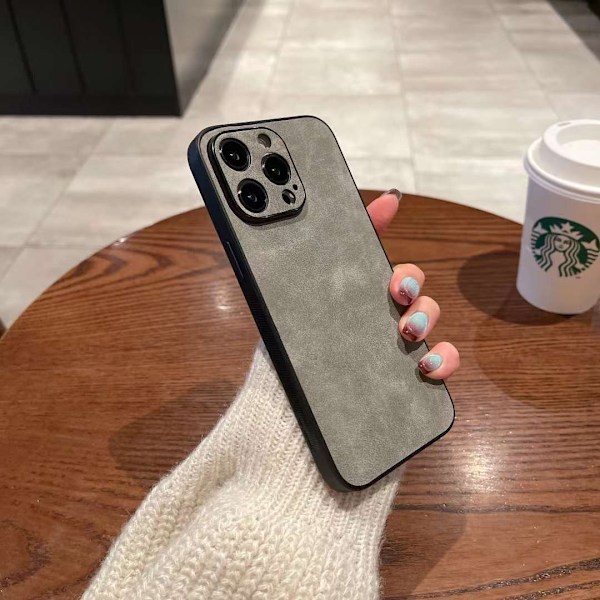 Fodral för iPhone 13 fint hål full [ljusgrå] imitation läder och päls smutsresistent stil