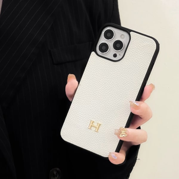Fodral för iPhone 13 lychee grain full H vitt läder anti fall nisch