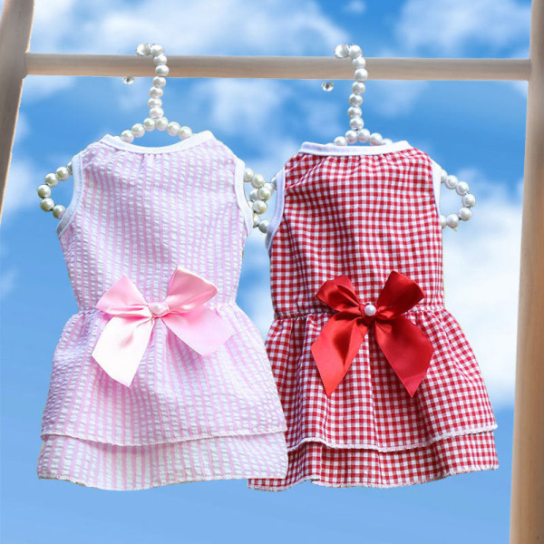 Dyreklær Hundeskjørt Sløyfe Kjole Brudekjole Vår Sommer og Høst Rutete Stripete Pink vertical stripes M