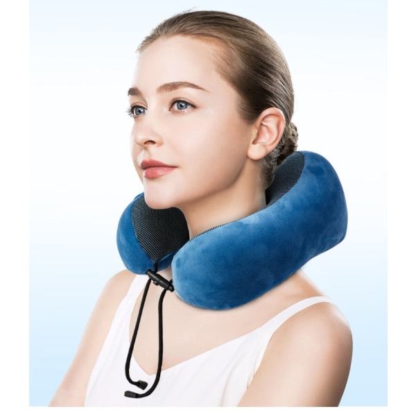 Blød behagelig rejsepude opbevaring nakkepude Magnetisk klud U-formet memoryskum Sapphire Blue High density neck pillow