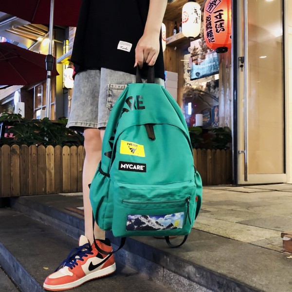 Herrryggsäck Axelväska Harajuku High School and College Student School Bag Green