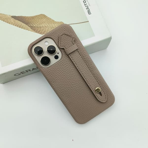 Fodral för iPhone 17 Rökgrå Läder Handledsrem Ställ Hård