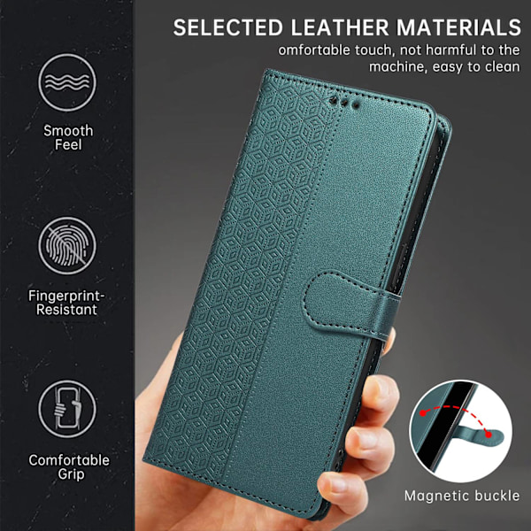 Etui til iPhone 13 Emerald solid preget mote kortholder multifunksjonell