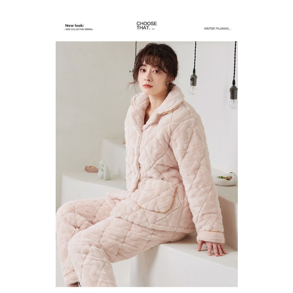 Vinter tredobbelt fortykket og fleecebomuld Plus-størrelse isolerende plys damepyjamas pink L