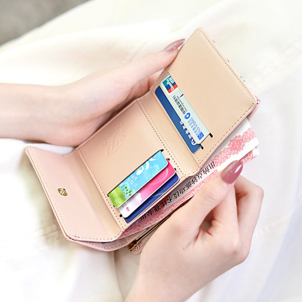 Kvinner lommebok myntveske Mote Mini Tre-fold Kort Enkel Multi-Functional Student Mini Cameo Brown
