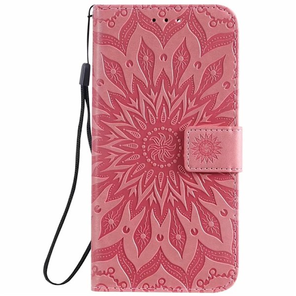 Fodral för iPhone 14 rosa läder solros präglad totem