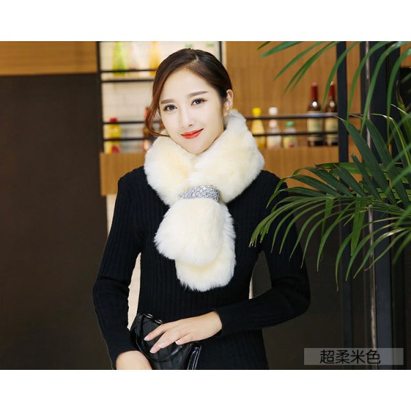 Kvinners falsk krage Avtakbar halv plysjpels imitert pelsskjerf Rektangulært sjal Hvit Svart Black Jade Fox Sequined scarf