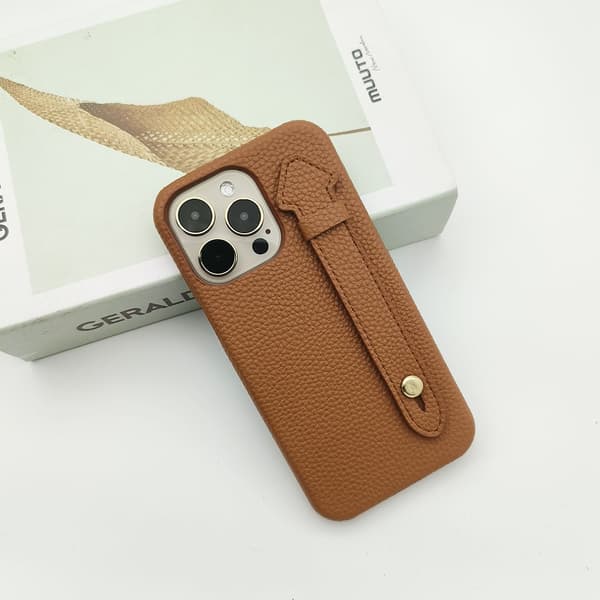 Fodral för iPhone 17 Brunt Läder Handledsrem Ställ Hårt