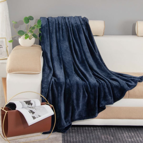 Tæppe ensfarvet flanneltæppe fortykket dobbeltsidet fleecelagner nap tæppe Coral fleece tæppe Navy blue 230*230cm