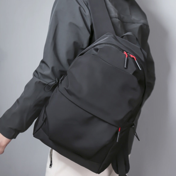 Mænd rygsæk skuldertaske ensfarvede vandtæt computertaske med stor kapacitet Standard Edition Black