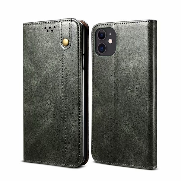 Etui til iPhone 13/iPhone 14 Midnatsgrøn Voksmønster Retro Crazy Horse Læder Kort Flip