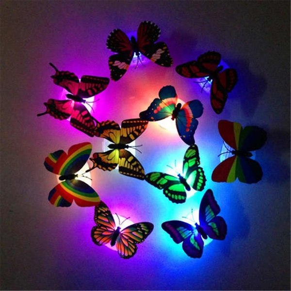Nye 10 stk Small Butterfly Night Light Lampe Dekorativ Lysende P