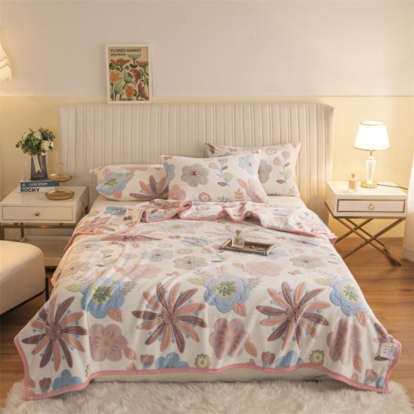 Fleecefilt Studenttupplur Luftkonditionering Filt Tjock Coral Fleece Lakan Cover Flowers blooming 150*200cm