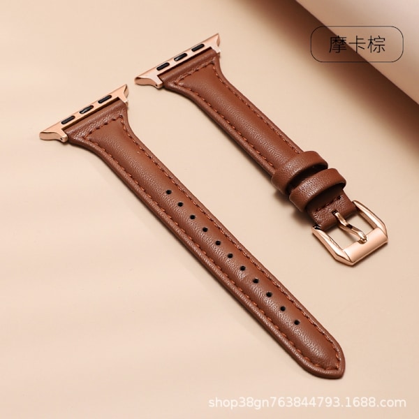 Klockarmband för Apple Watch iWatch Rakt gränssnitt 18mm PG-smal midja-mockabrun-roséguldspänne
