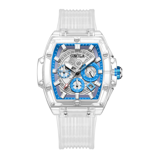 Miesten kellot läpinäkyvä case Monitoiminen valaiseva vedenpitävä watch white and blue 1