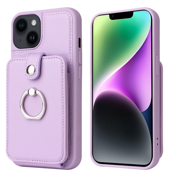 Fodral för iPhone15 Ljuslila 2 i 1 läder fullt mjukt kortfack