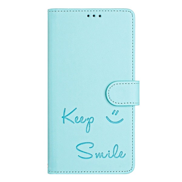 Etui til iPhone 15 Pro Max, mintgrønt læder, simpel pung, smiley-ansigt, anti-fald