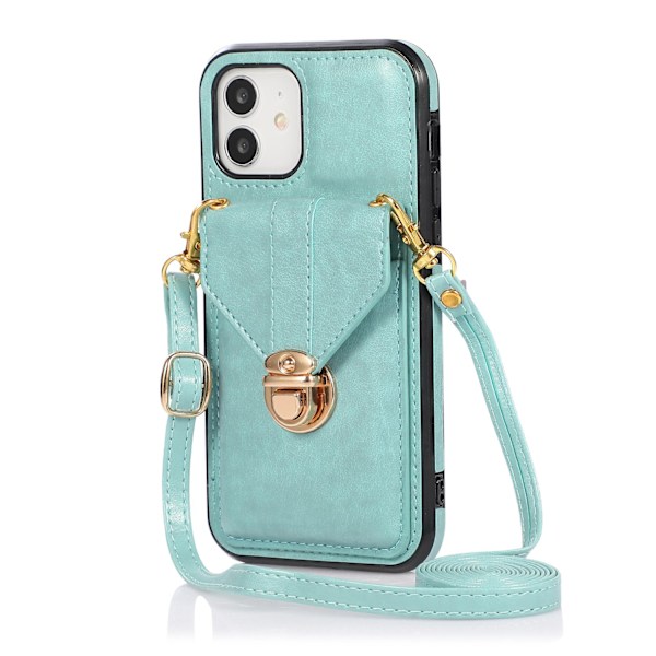 iPhone 16plus -kotelo, vihreä, muodikas, crossbody-korttipaikka, metalliosat