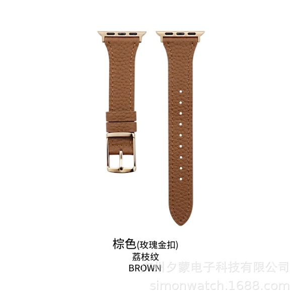 Klokkerem for Apple Watch iWatch 42/44/45/49mm Brun Rose Gullspenne Lychee-mønster