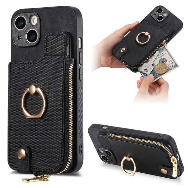 Etui til iPhone 16, svart, solid kortholderring