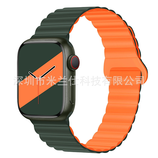 Kellon ranneke Apple Watch iWatch 38/40/41/42mm-S10 26 tummanvihreä oranssilla