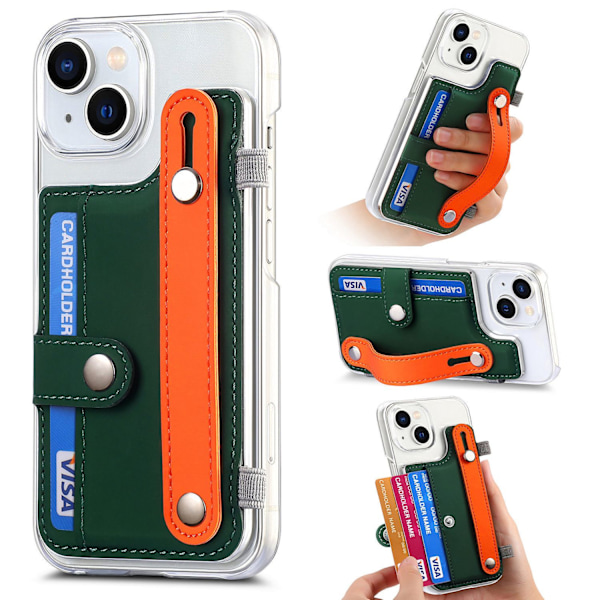 Etui til iPhone 15 Pro Max, mørkegrønn, transparent kortholder, Macron håndleddsstøtte