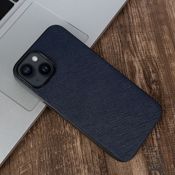 Fodral för iPhone 13 mörkblått läder exklusivt företag fullt anti-fall
