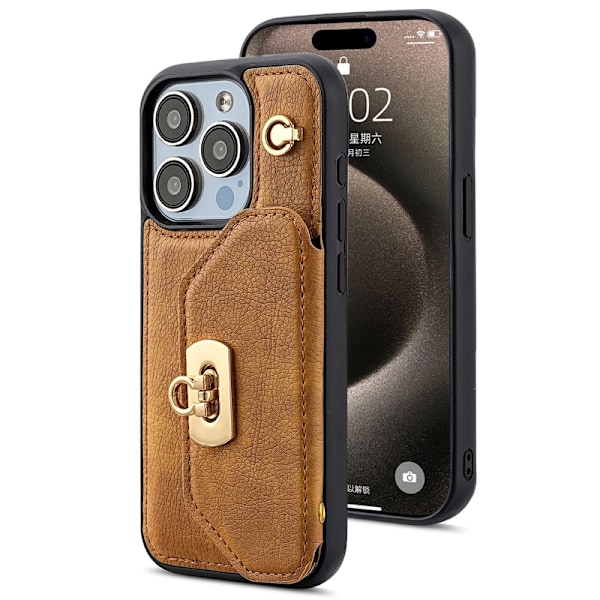 Fodral för iPhone 14 Plus, ljusbrunt crossbody-väska för män, korthållare, läder