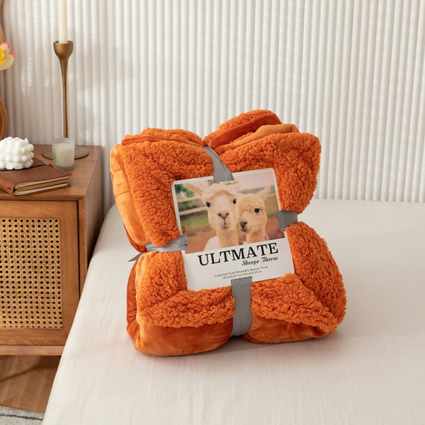 Berber Fleece Teppe Flanell Deksel Teppe Dyne Four Seasons Tykk Fleece Laken Teppe Emma Orange 100x120cm