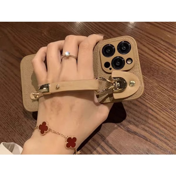 Fodral för iPhone 14 Månmönster khaki kaffeböna ostmassa armband kreativt mjukt läder grön