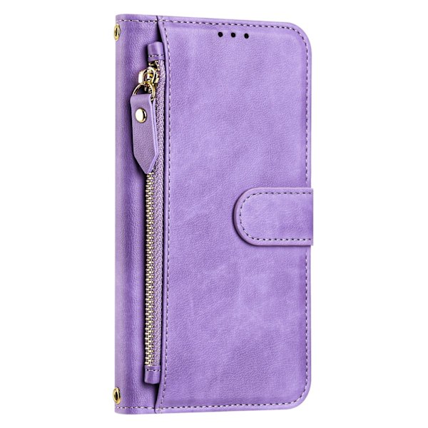 Fodral för iPhone16pro lila solid multi kort dragkedja kortplånbok läder