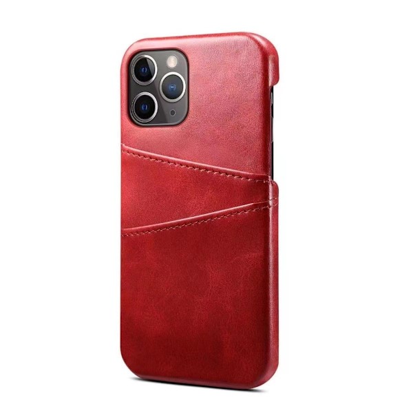 Fodral för iPhone 13 6.1 rött kalvläder med kortfack