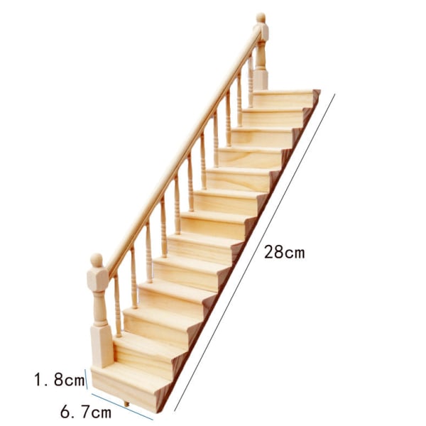 Miniaturemøbler Legetøjsdukkehus gør-det-selv-dekorationstilbehør Mini 1:12 venstre og højre gelændertrappe Stair without handrail