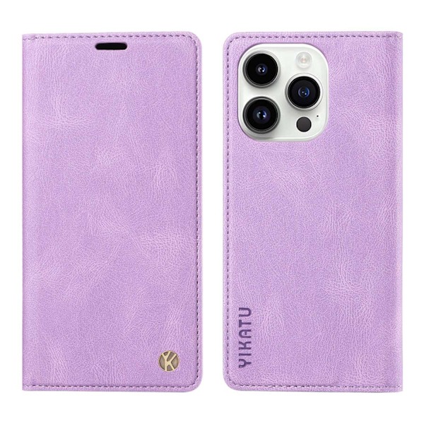 Etui til iPhone 14 6.1 lilla hudfølelse mat magnetisk suge læder solid flip
