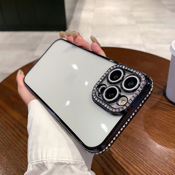 Kotelo iPhone 17 Electroplated Edge Diamond [Musta] Electroplated Edge Diamond Silikoni Gradient Glitter